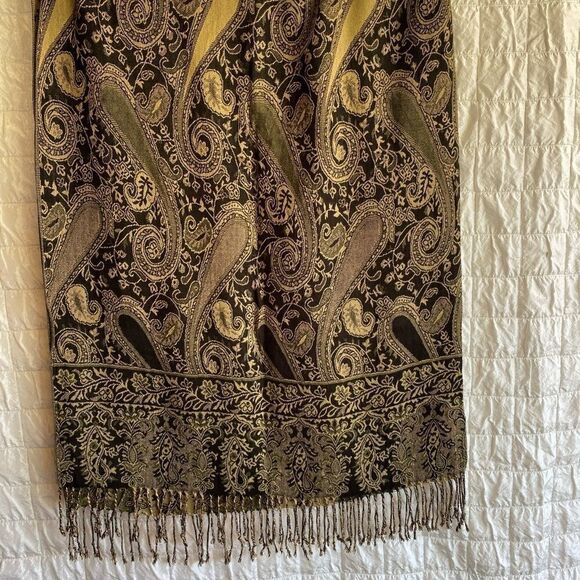 Studio36 30x74 gold on black festival scarf/shawl - Picture 3 of 4